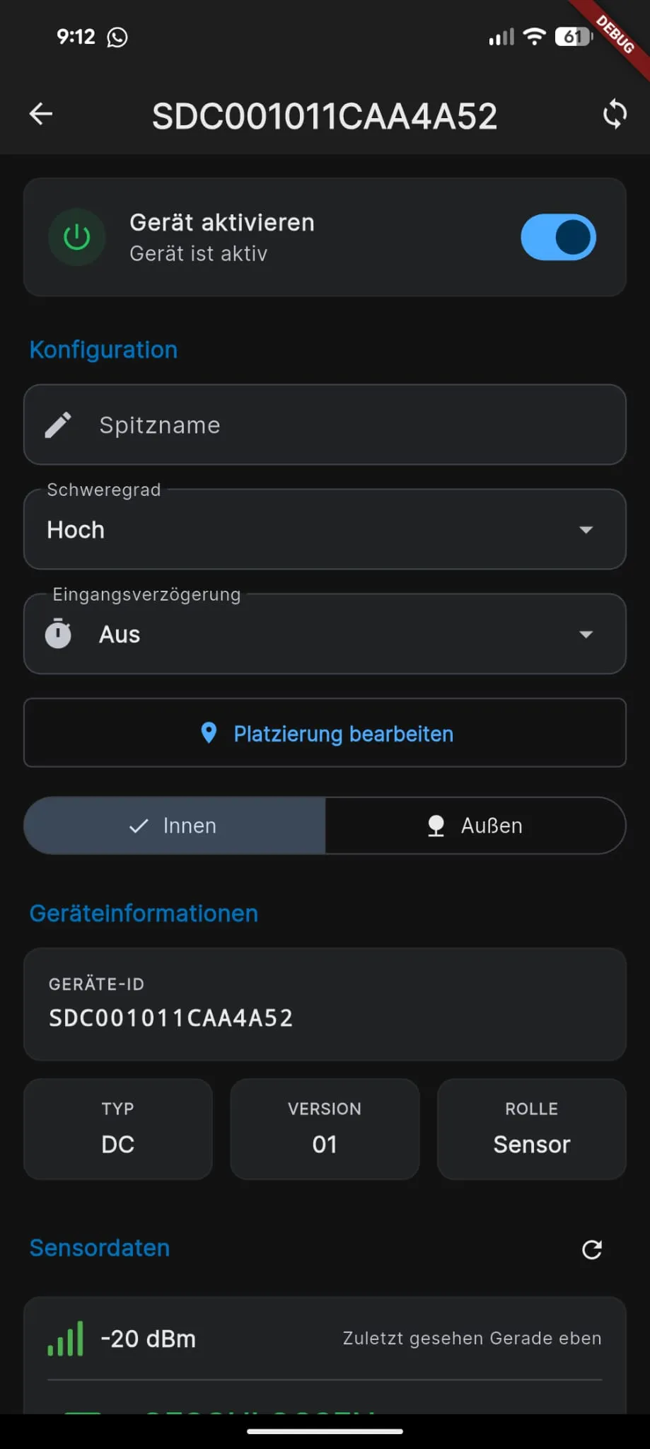 Application CamperGuard avec vue détaillée d’un capteur