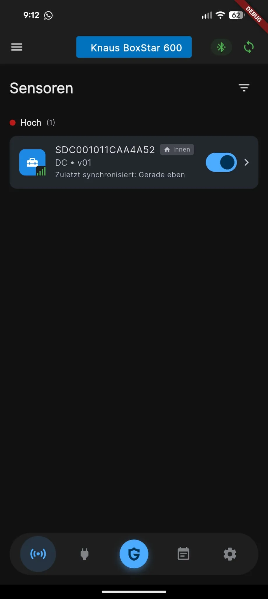 Application CamperGuard avec vue d’ensemble des capteurs