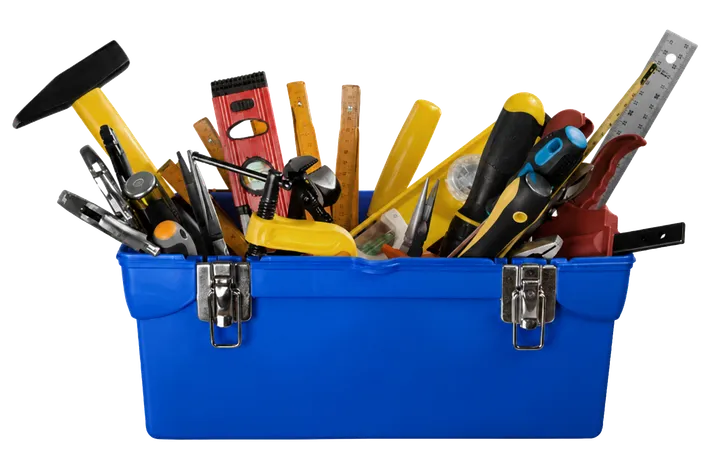 Boîte à outils bleue avec outils pour une installation professionnelle